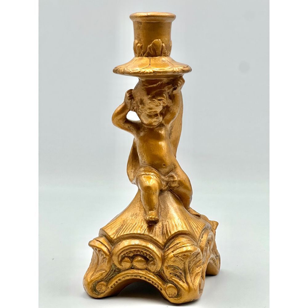 Vintage Gold Cherub Candlestick Holder Victorian Style Decorative Home Accent